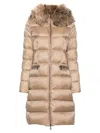 Moncler Boedic Hooded Shearling-trimmed Long Down Jacket Clothing In Neutral
