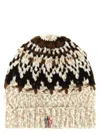 Moncler Beige Brown Geometric Pattern Beanie Hat In Neutral