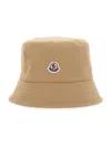 Moncler Beige Bucket Hat With Dropped Wide Brim And Logo Patch On The Front In Cotton Blend Woman In Cream