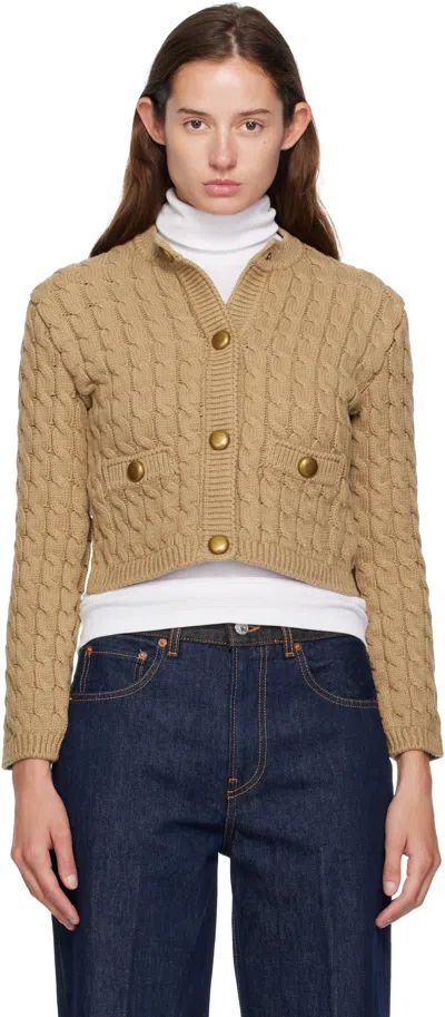Moncler Cable-knit Cotton-blend Cardigan In Brown