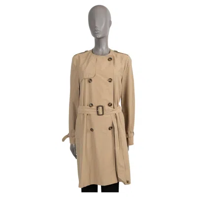 Pre-owned Moncler Beige Cotton Blend Collarless Trench Coat Jacket 4 L In Brown