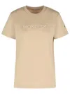 Moncler Ribbed Neutrals Cotton T-shirt With Embossed Logo Details In Neutral