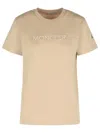 Moncler Ribbed Neutrals Cotton T-shirt With Embossed Logo Details In Neutral