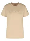 Moncler Ribbed Neutrals Cotton T-shirt With Embossed Logo Details In Neutral