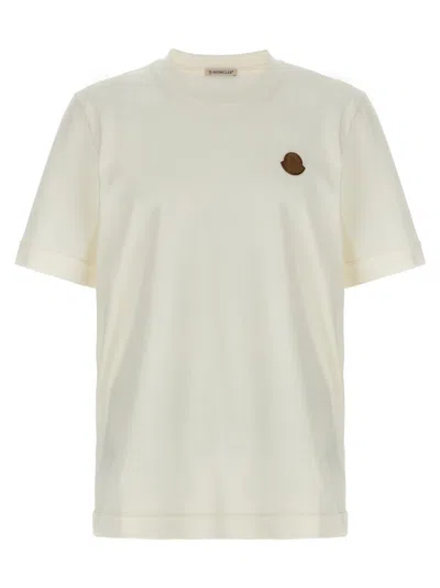 Moncler Beige Crewneck Logo Patch T-shirt In Gray