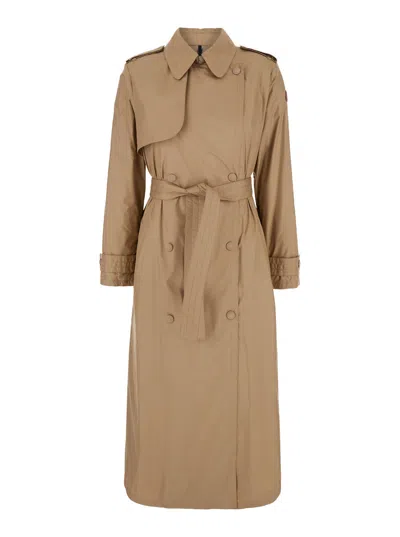 Moncler Beige Double-breasted Trench Coat With Matching Belt In Tech Fabric Woman In Multicolor