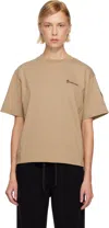 Moncler Beige Embossed Logo Cotton T-shirt In Neutral