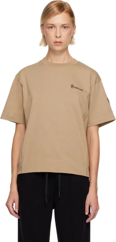 Moncler Beige Embossed Logo Cotton T-shirt In Neutral