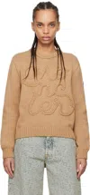 Moncler Beige Embroidered Logo Cotton Sweater In 22b Beige Tan