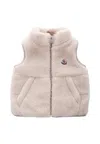 Moncler Beige Ernest Gilet For Babykids With Logo In Pink
