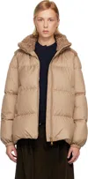 Moncler Beige Esnaie Teddy-trimmed Short Down Jacket In Brown