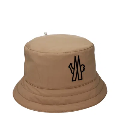 Moncler Beige Fabric Bucket Hat In Brown