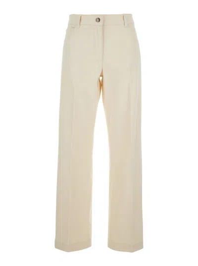 Moncler Beige Five Pocket Jeans With Logo Patch On The Back In Cotton Woman In Neutral