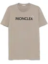 Moncler Cotton Crew Neck T-shirt With Velvet Print In Beige