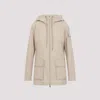 Moncler Short Parka With Stand-up Collar And Flap Pockets In Beige