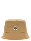 Moncler Logo Bucket Hat With Stitched Brim In Beige