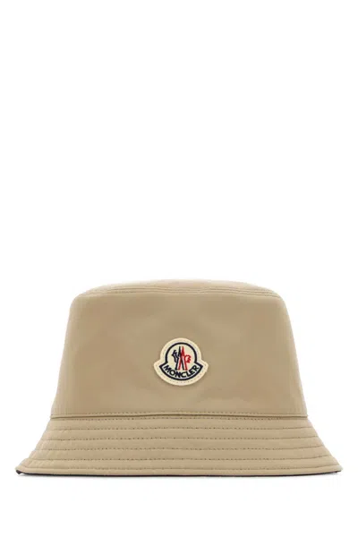 Moncler Beige Logo Bucket Hat In Brown