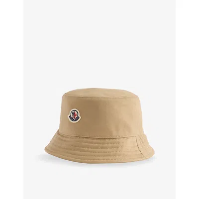 Moncler Kids' Logo-patch Cotton Bucket Hat Beig In Beige
