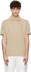 Moncler Beige Logo Patch Cotton Polo In 207 - Sand Beige