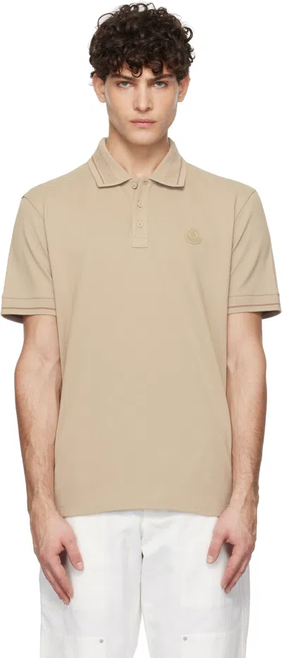 Moncler Beige Logo Patch Cotton Polo In 207 - Sand Beige