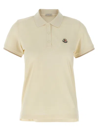 MONCLER BEIGE LOGO PATCH POLO SHIRT