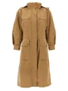 Moncler Drawstring Parka With Epaulettes And Hood In Beige