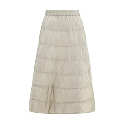 Moncler Beige Nylon Midi Skirt In White