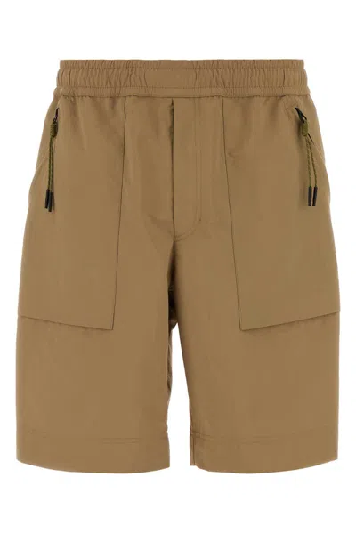 Moncler Tailored Polyester Bermuda Shorts Front Back Pockets In Brown