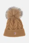 Moncler Grenoble Biscuit Wool Blend Beanie Hat In Brown