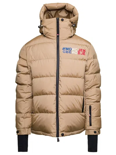 Moncler Logo-print Padded Jacket In Brown