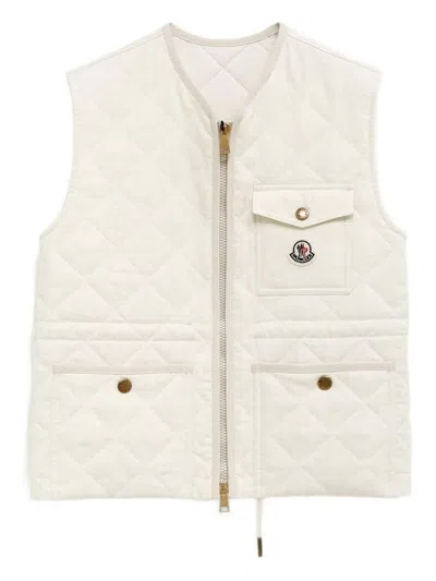 Moncler Beige Quilted Vest With Diamond Pattern And Logo