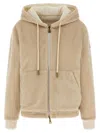 Moncler Reversible Hooded Fleece And Shell Cardigan In Brown