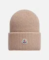 Moncler Beige Ribbed Texture Beanie Hat In Brown