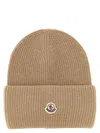 Moncler Ribbed Knit Wool Beanie With Felt Logo Patch In Brown