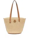 MONCLER BEIGE SMALL HUBBA RAFFIA TOTE BAG