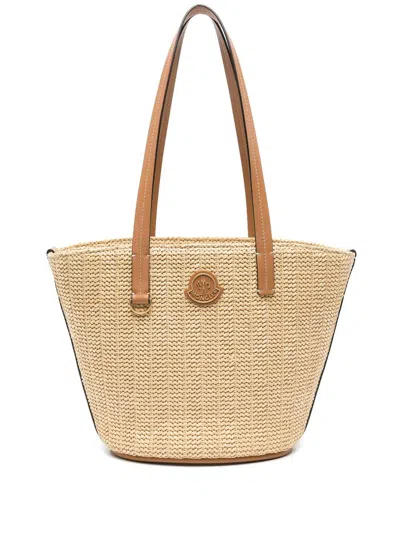 Moncler Beige Small Hubba Raffia Tote Bag In Neutrals