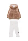 Moncler Beige Suit For Babykids With Logo In Brown