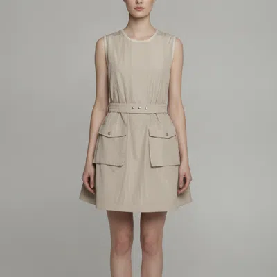 Pre-owned Moncler Beige Synthetic Sleeveless Pleated Dress 14 Yrs