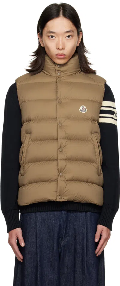 Moncler Beige Tibb Down Vest In Brown