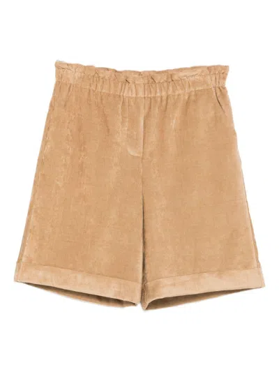 Moncler Kids' Beige Velvet Shorts  In Gold