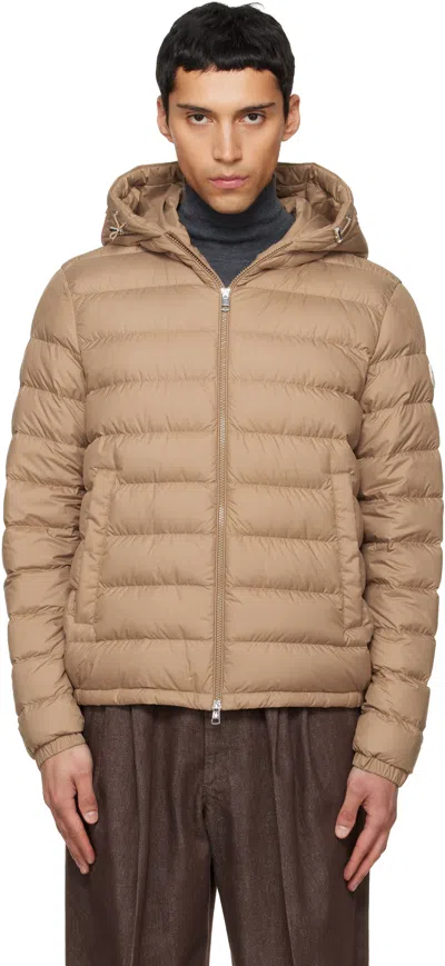 Moncler Beige Vermeille Hooded Short Down Jacket In Neutral