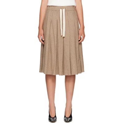 Moncler Beige Viscose & Wool Stretch Microcheck Midi Skirt In Neutral