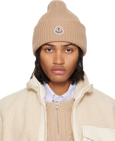 Moncler Beige Wool & Cashmere Beanie In Brown
