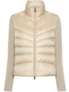 Moncler Quilted High Neck Two-material Cardigan With Feather Padding In Neutral