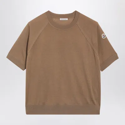 Moncler Beige Wool Sweater With Logo Patch