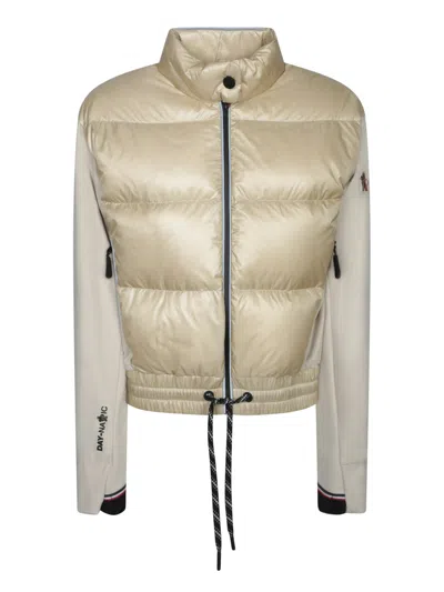 Moncler Beige Zip Up Cardigan Down Jacket In Neutrals