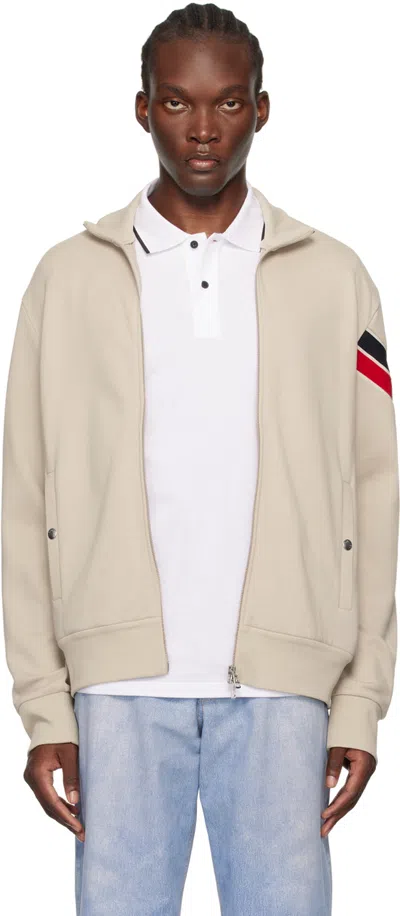 Moncler Beige Zip Up Track Jacket In 265 - Silver Gray