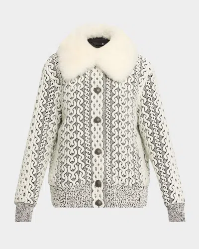 Moncler Beille Bomber Jacket With Detachable Shearling Collar In Multi