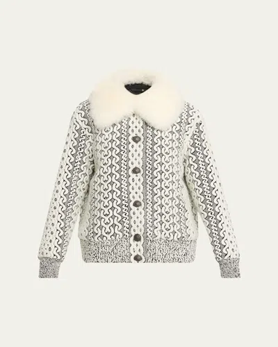 Moncler Beille Padded Shearling-trimmed Woven Down Bomber Jacket In Gray