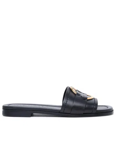 MONCLER MONCLER 'BELL' BLACK LEATHER SLIPPERS